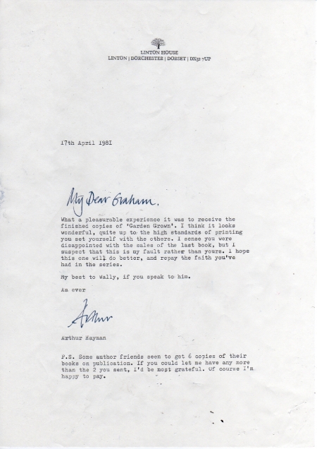 Letter from Arthur Hayman to Graham Carter